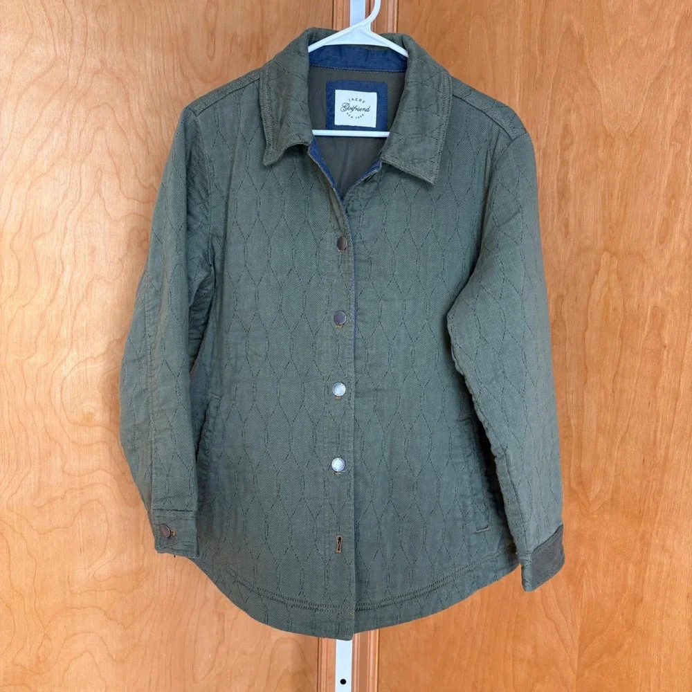 Jachs Girlfriend‎ Quilted Utility Jacket Olive Green Button Front Size M